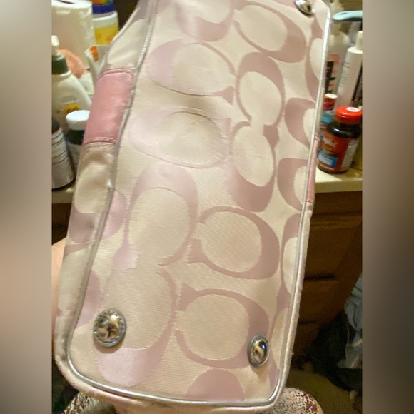 COACH ERGO SIGNATURE TOTE BAG PINK SILVER CANVAS TOTEBAG - Picture 13 of 15